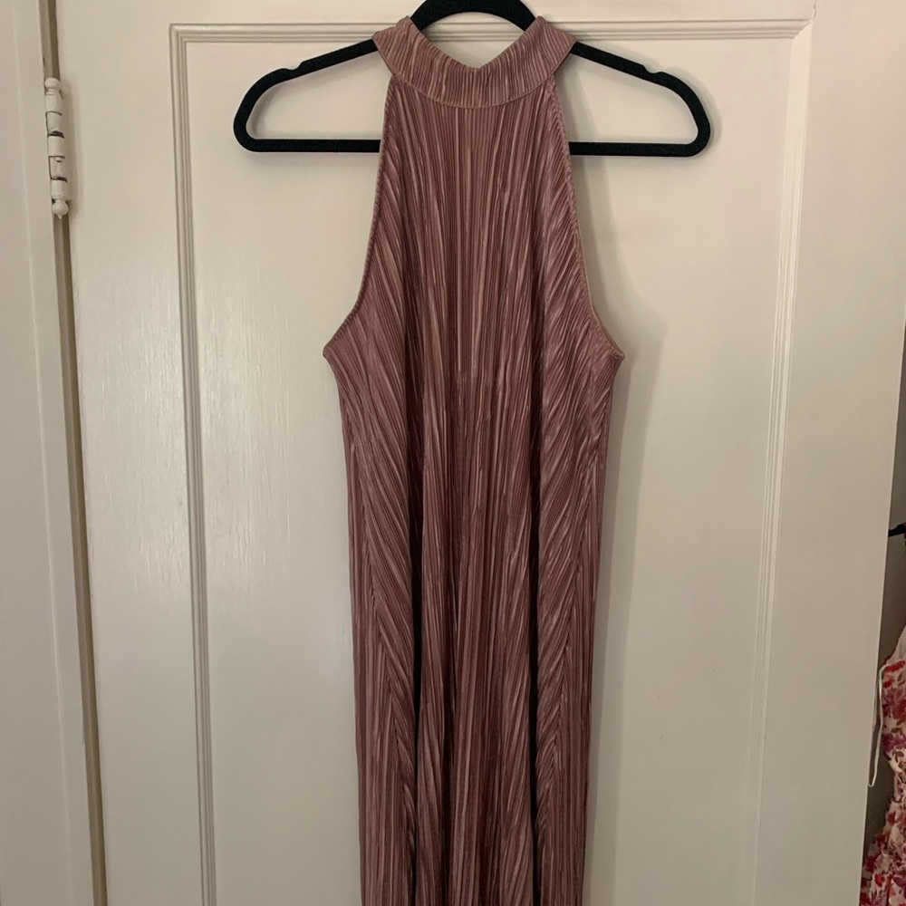 Audrey 3 + 1 Mauve pleated high neck dress